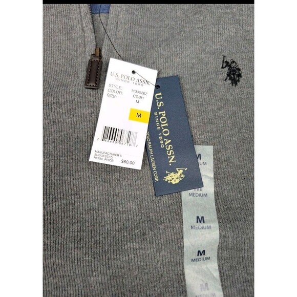 NWT Polo Ralph Lauren Men's Sweater Sz M Heather Blue 1/4 Zip Pony Logo - Picture 3 of 15